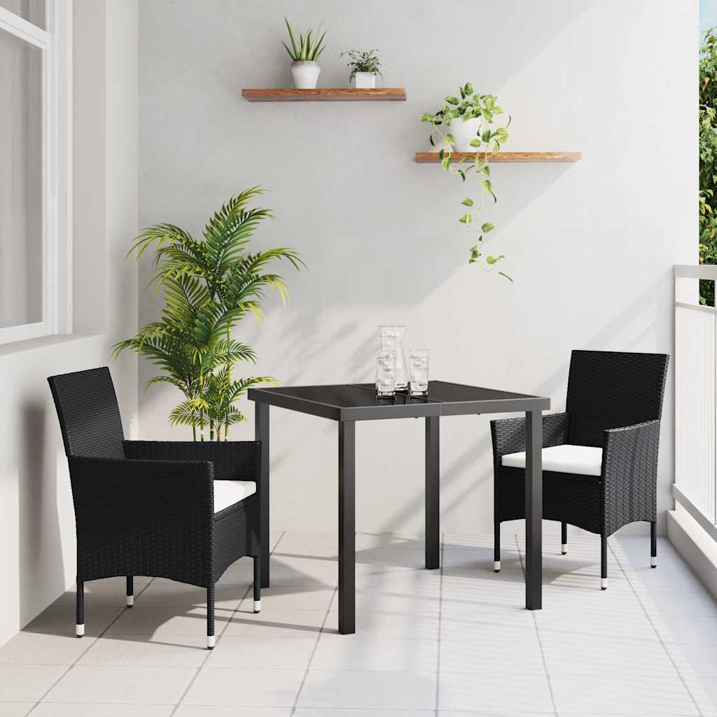 Garten Essgruppe 3 stk. Schwarz Poly-Rattan