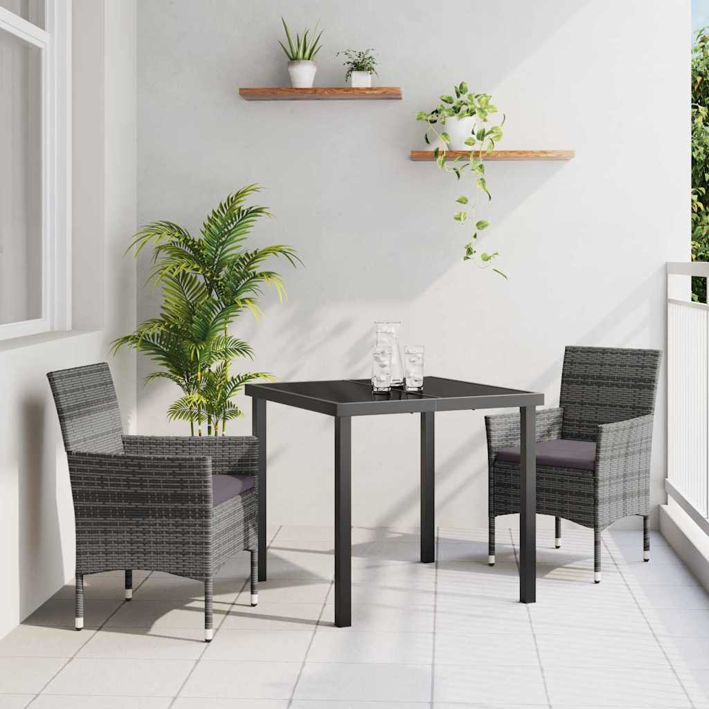 Garten Essgruppe 3 stk. Grau Poly-Rattan