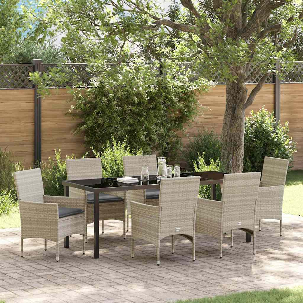 Garten Essgruppe 7 stk. Hellgrau Poly-Rattan
