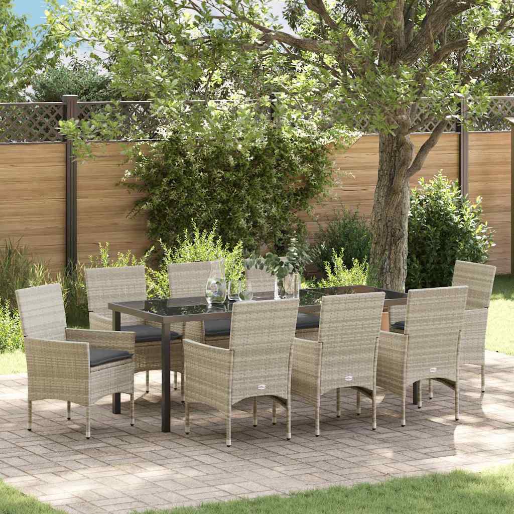Garten Essgruppe 9 stk. Hellgrau Poly-Rattan