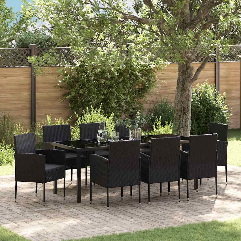 Garten Essgruppe 9 stk. Schwarz Poly-Rattan