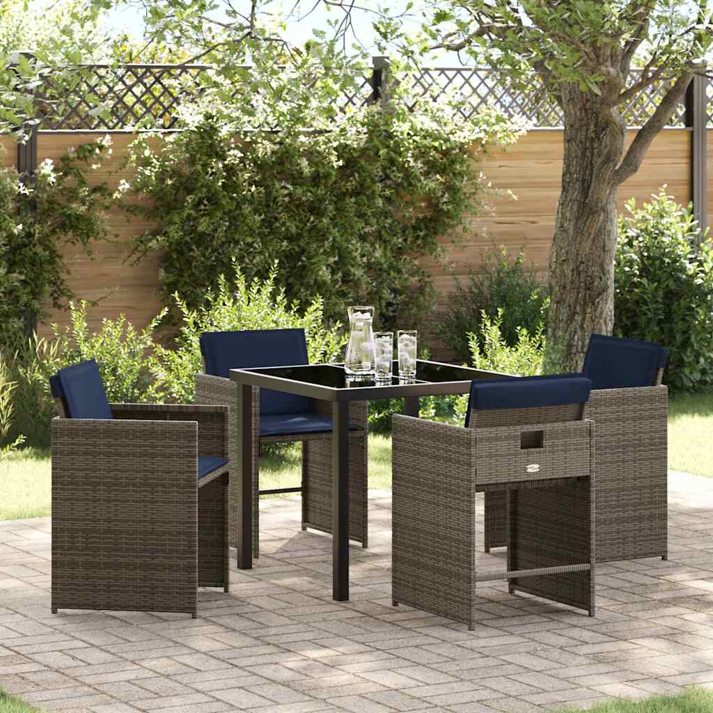 Garten Essgruppe 5 stk. Grau Poly-Rattan