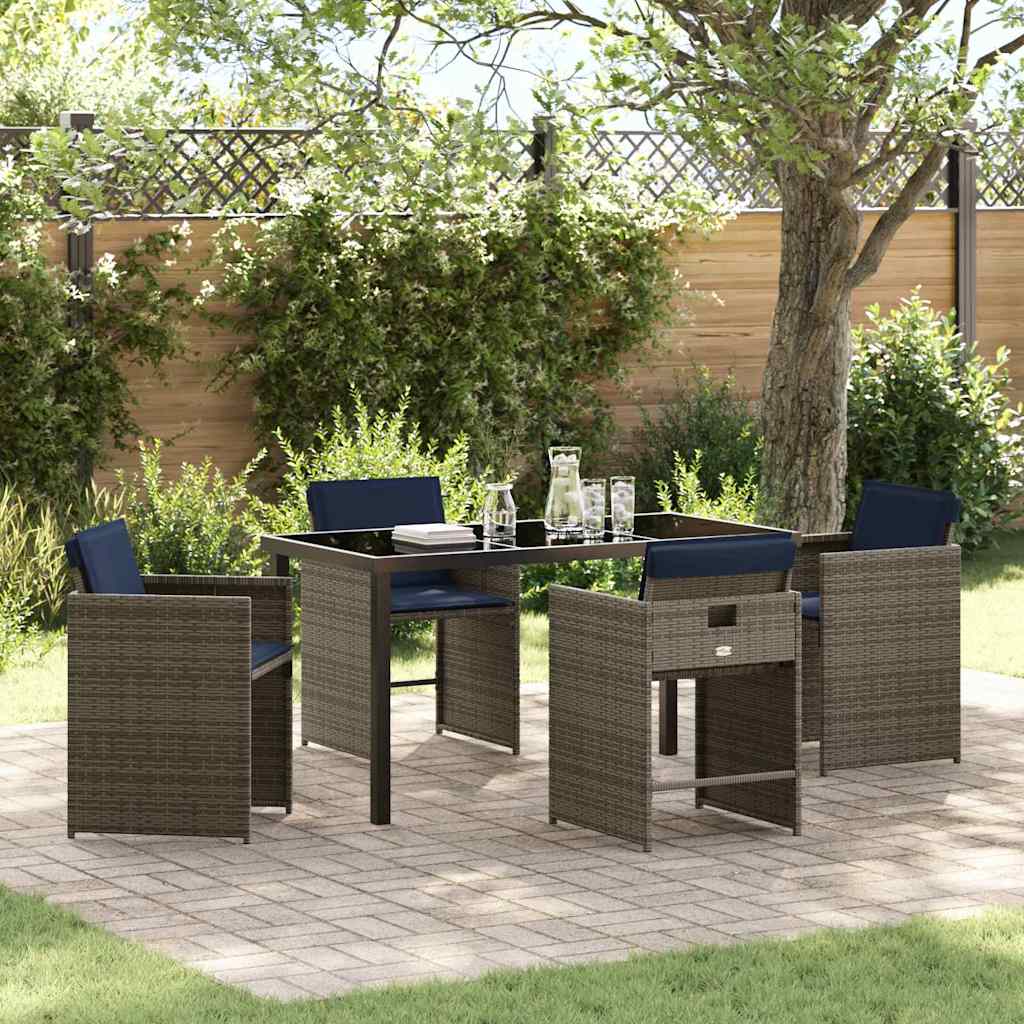 Garten Essgruppe 5 stk. Grau Poly-Rattan