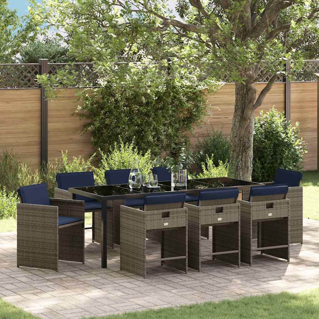 Garten Essgruppe 9 stk. Grau Poly-Rattan