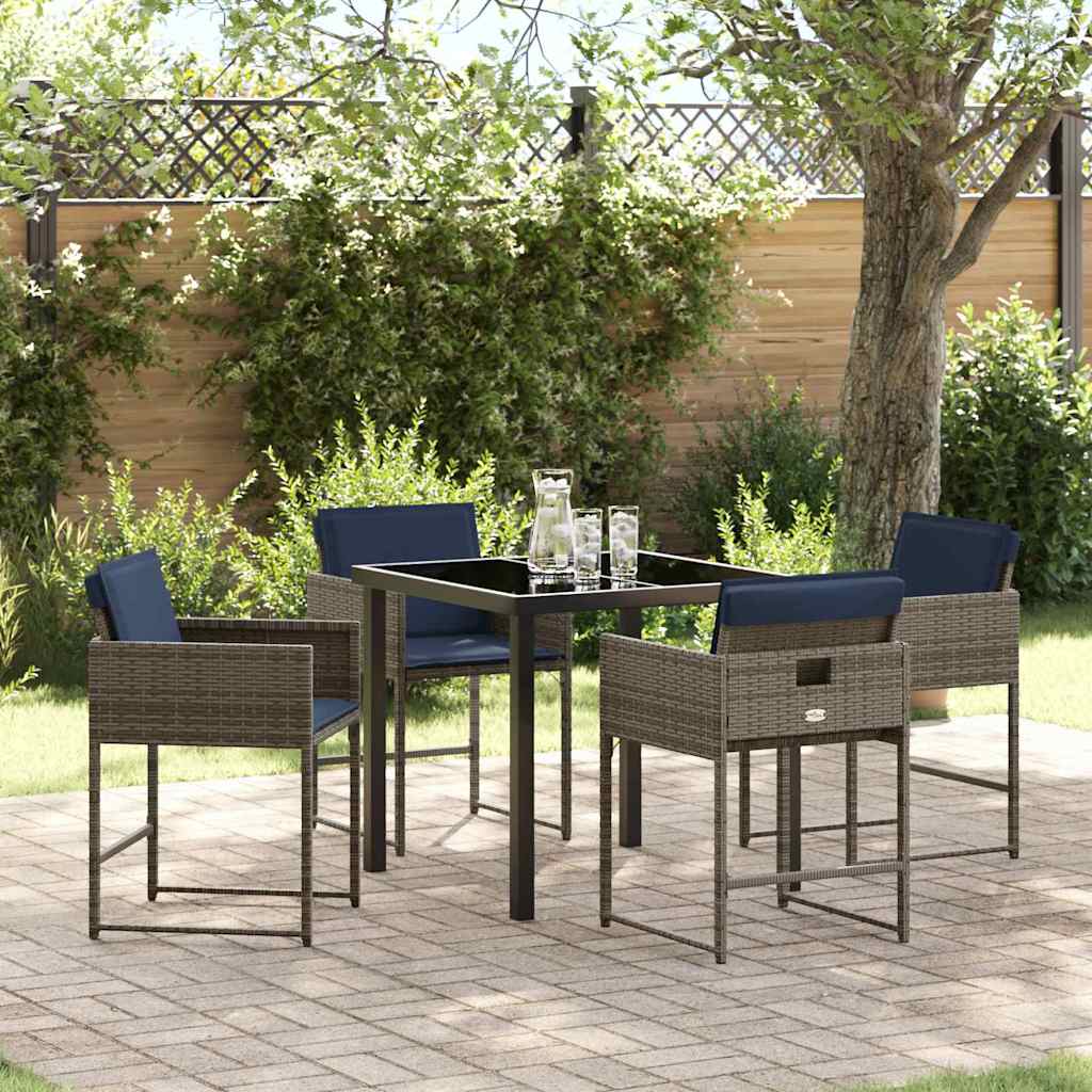 Garten Essgruppe 5 stk. Grau Poly-Rattan