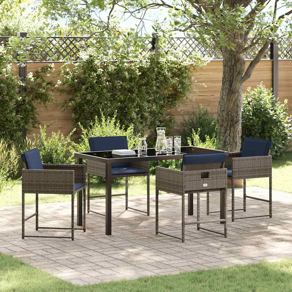 Garten Essgruppe 5 stk. Grau Poly-Rattan