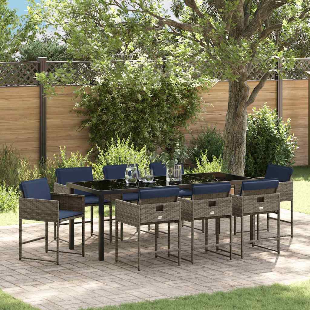 Garten Essgruppe 9 stk. Grau Poly-Rattan