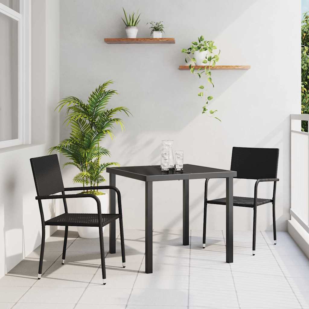 Garten Essgruppe 3 stk. Schwarz Poly-Rattan