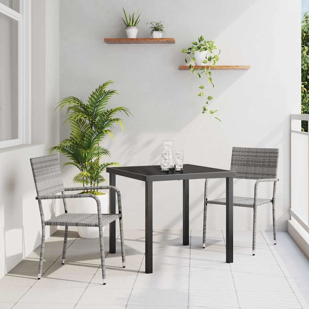 Garten Essgruppe 3 stk. Grau Poly-Rattan
