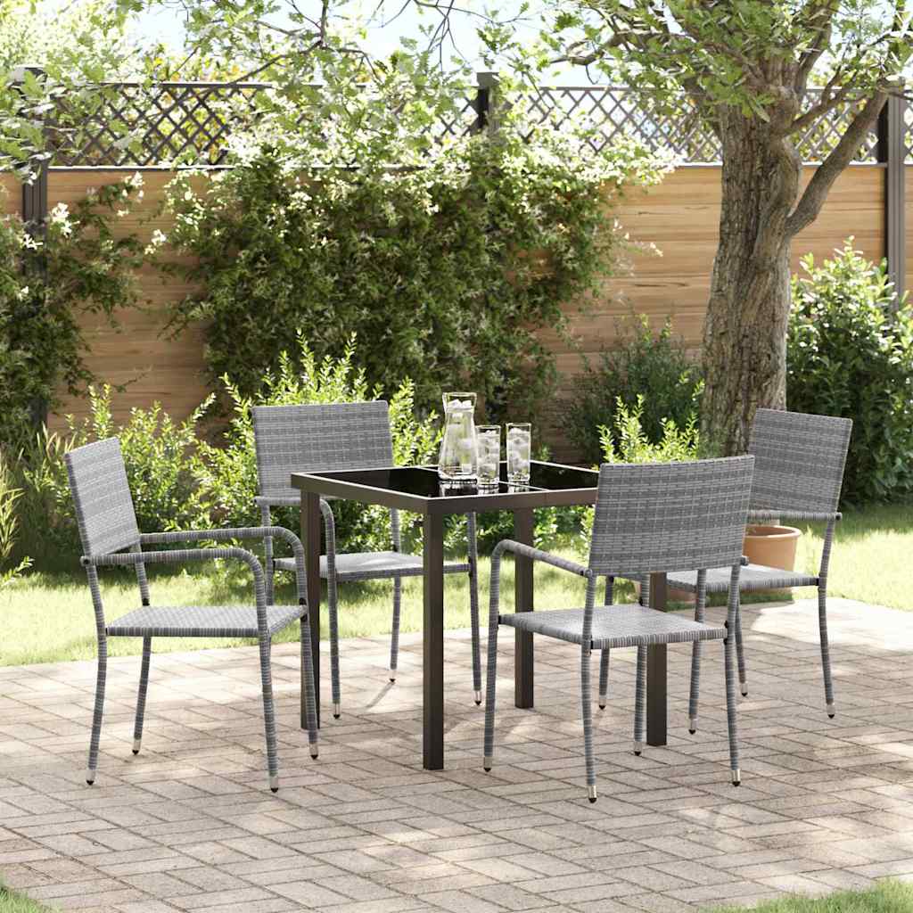 Garten Essgruppe 5 stk. Grau Poly-Rattan