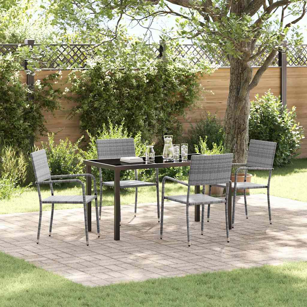 Garten Essgruppe 5 stk. Grau Poly-Rattan