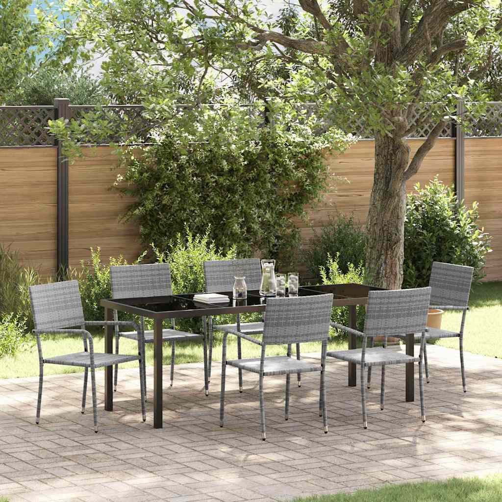 Garten Essgruppe 7 stk. Grau Poly-Rattan