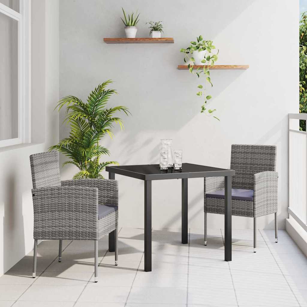 Garten Essgruppe 3 stk. Grau Poly-Rattan