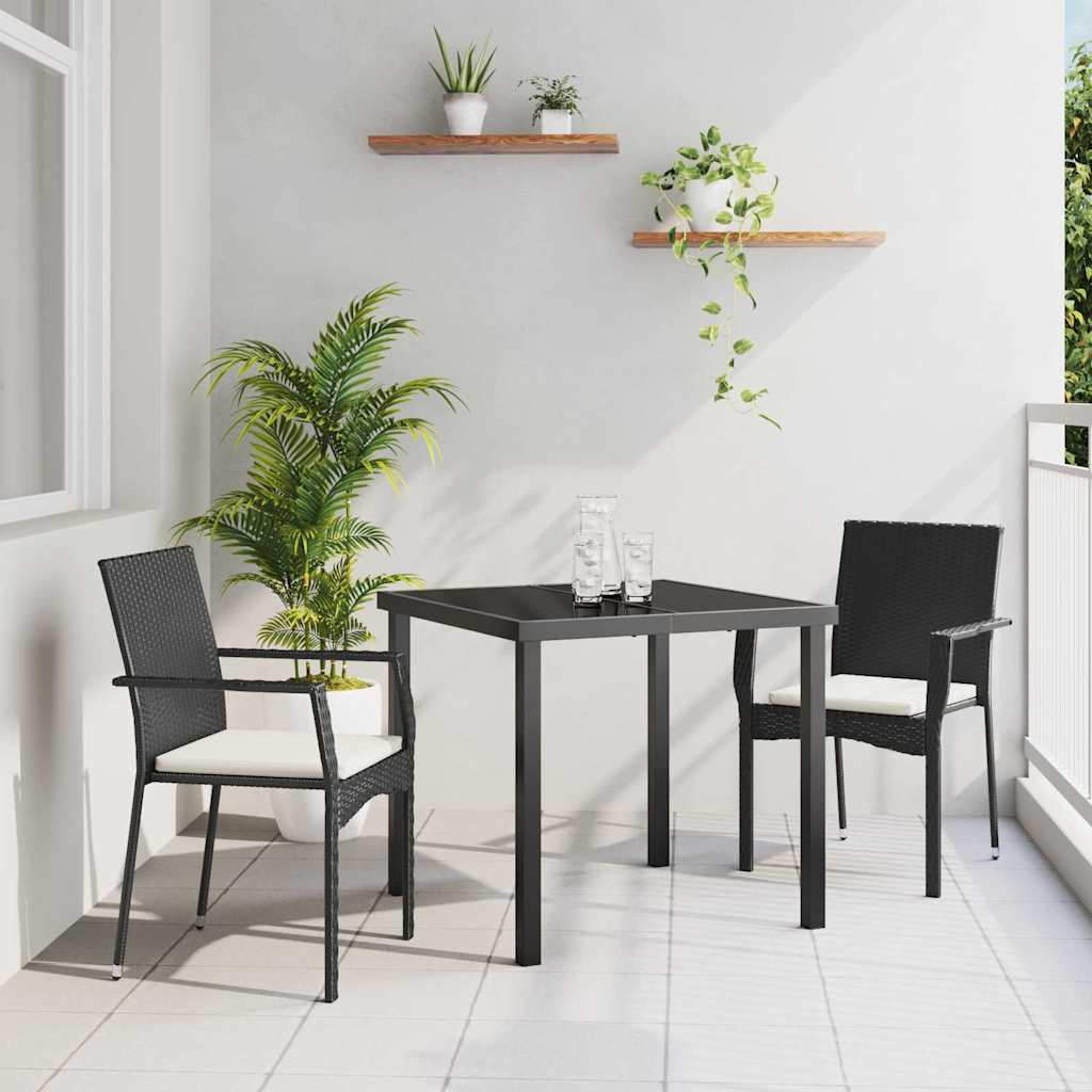 Garten Essgruppe 3 stk. Schwarz Poly-Rattan