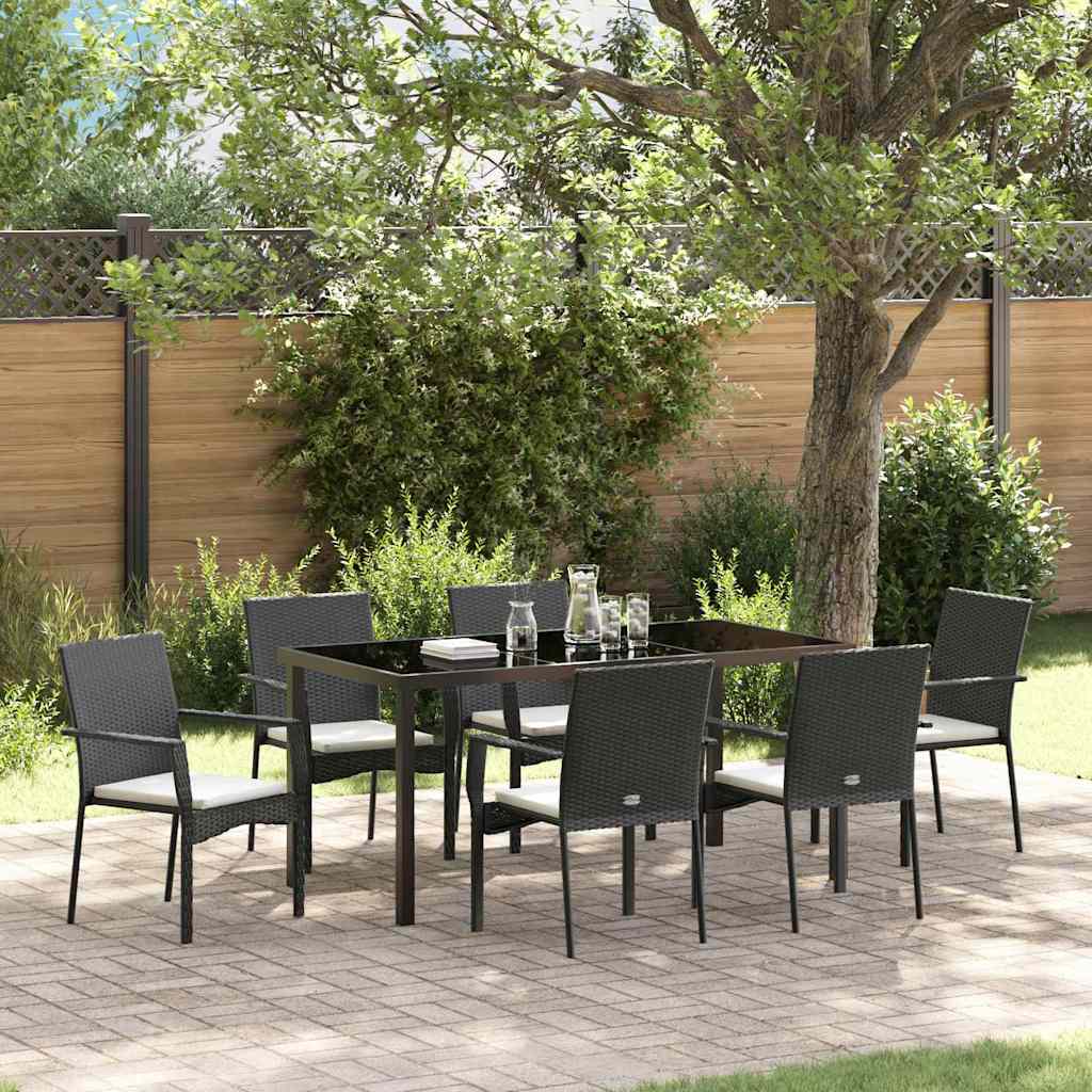 Garten Essgruppe 7 stk. Schwarz Poly-Rattan