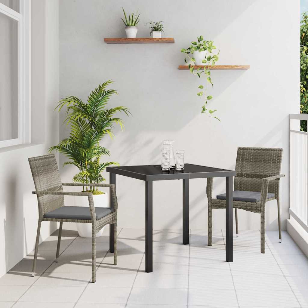 Garten Essgruppe 3 stk. Grau Poly-Rattan