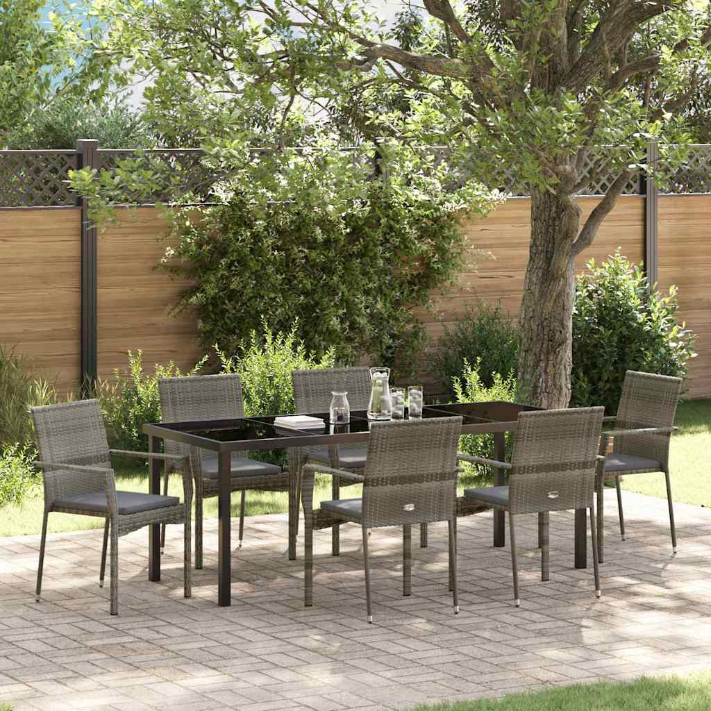 Garten Essgruppe 7 stk. Grau Poly-Rattan