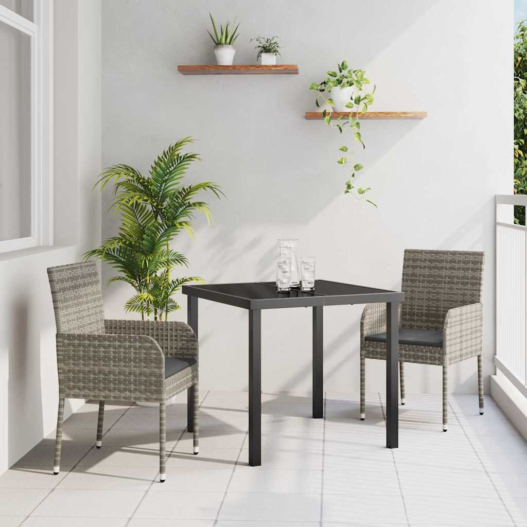 Garten Essgruppe 3 stk. Grau Poly-Rattan