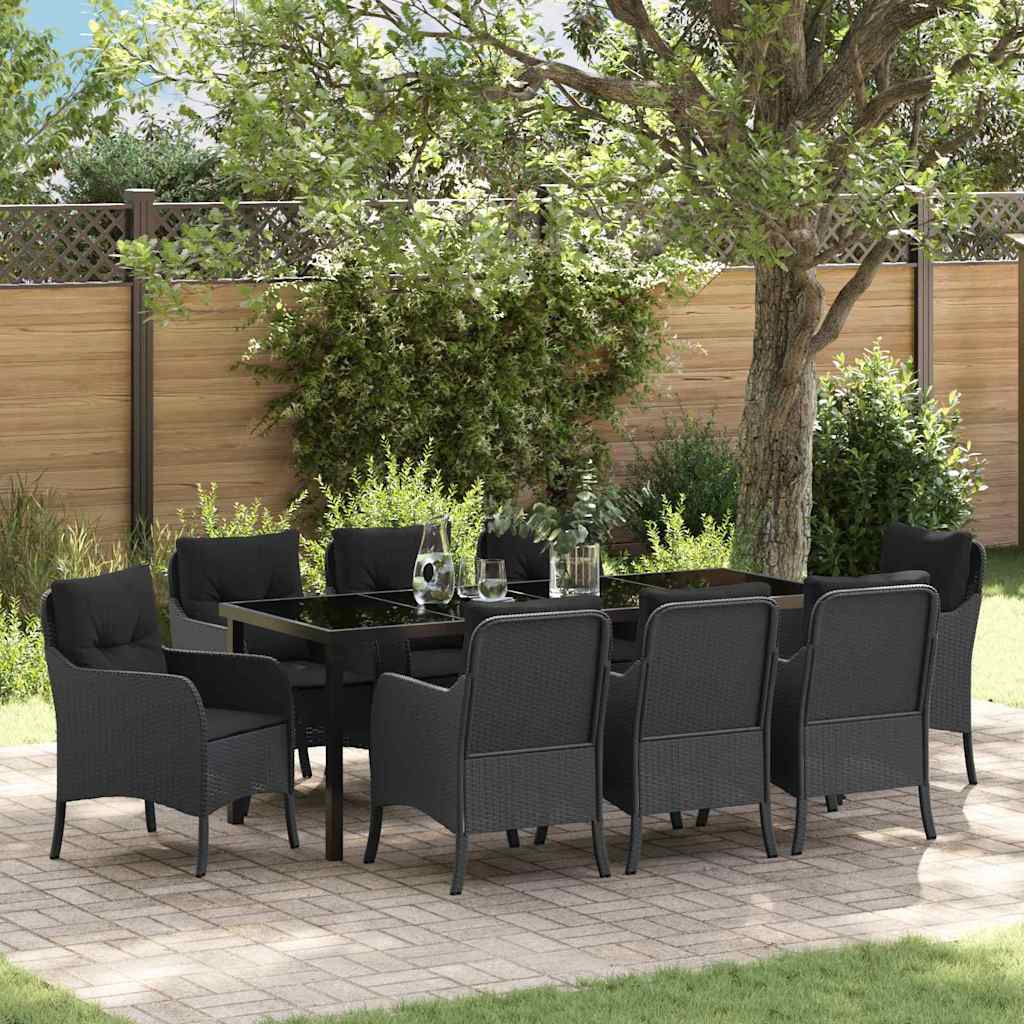 Garten Essgruppe 9 stk. Schwarz Poly-Rattan