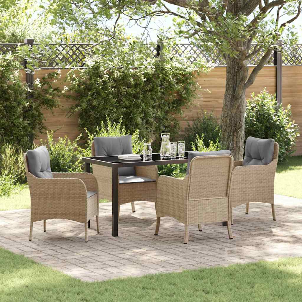 Garten Essgruppe 5 stk. Beige Poly-Rattan