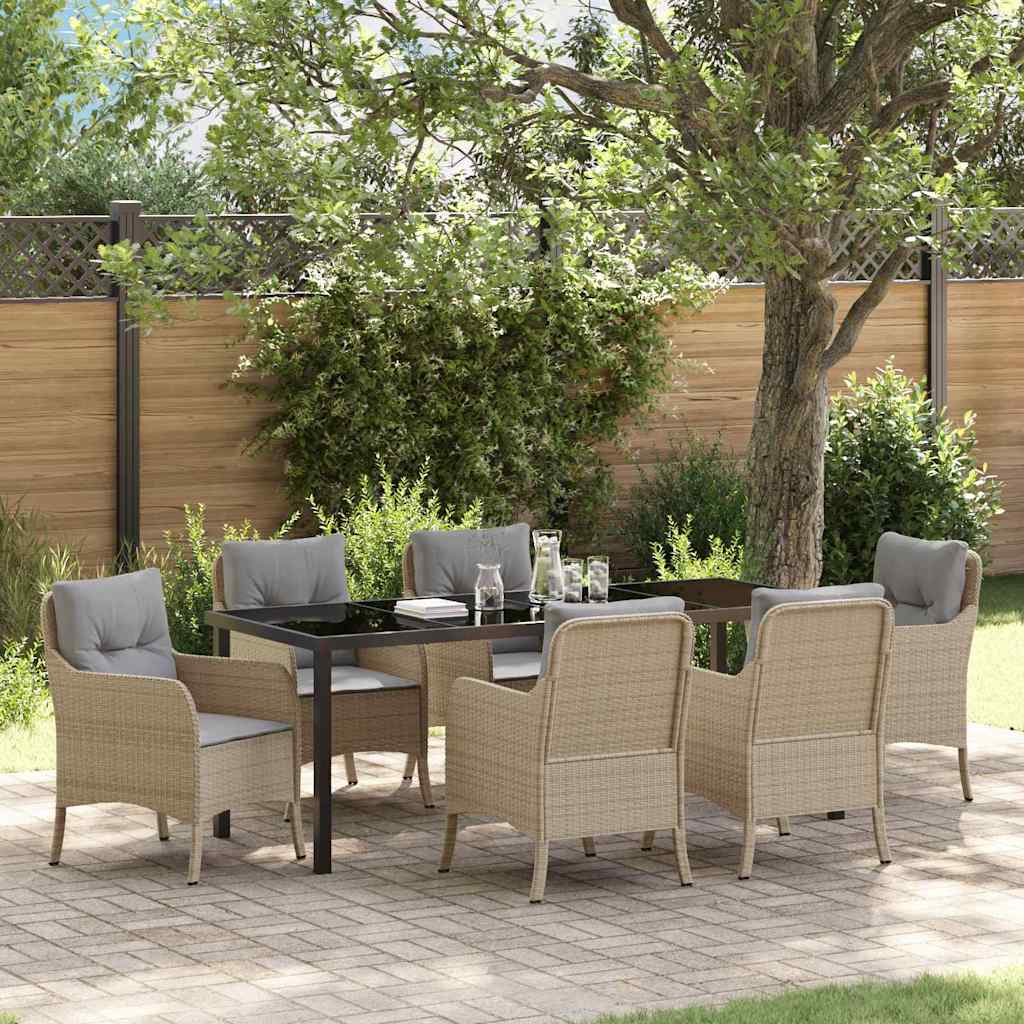 Garten Essgruppe 7 stk. Beige Poly-Rattan