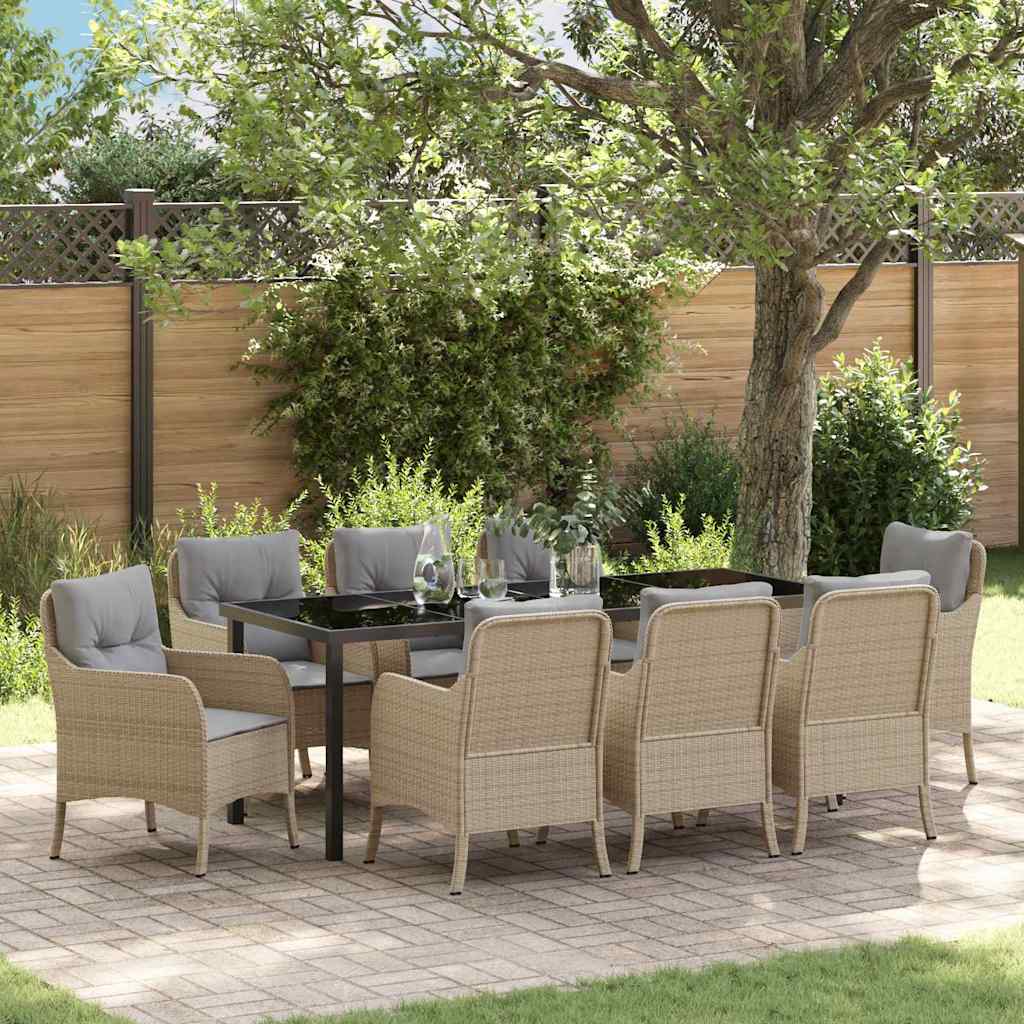 Garten Essgruppe 9 stk. Beige Poly-Rattan
