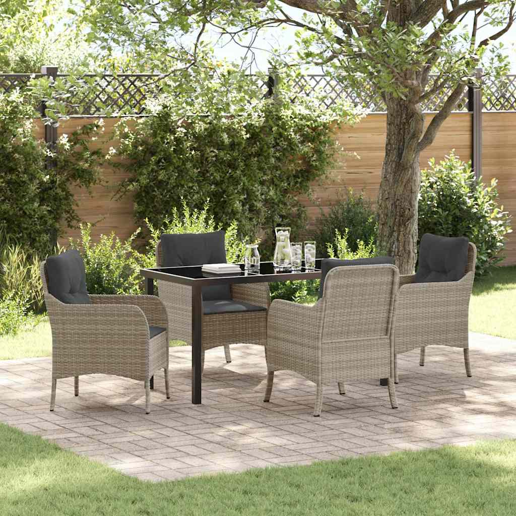 Garten Essgruppe 5 stk. Hellgrau Poly-Rattan