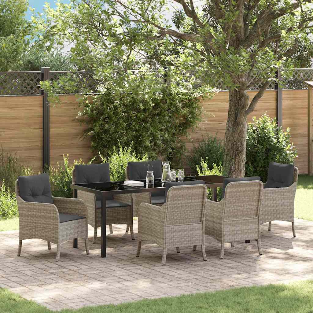 Garten Essgruppe 7 stk. Hellgrau Poly-Rattan
