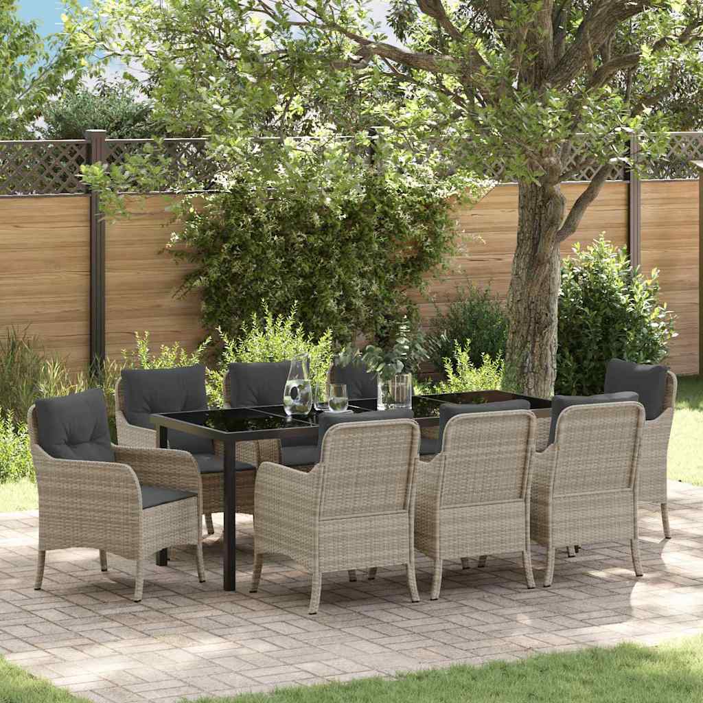 Garten Essgruppe 9 stk. Hellgrau Poly-Rattan