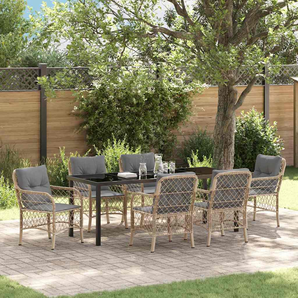 Garten Essgruppe 7 stk. Beige Poly-Rattan