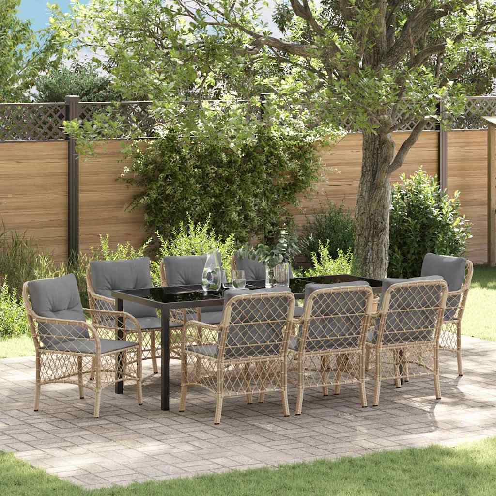 Garten Essgruppe 9 stk. Beige Poly-Rattan