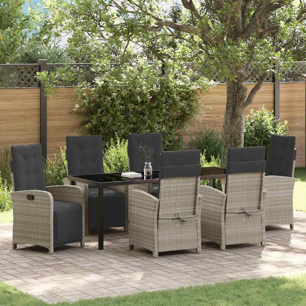 Garten Essgruppe 7 stk. Hellgrau Poly-Rattan
