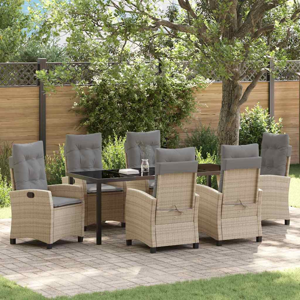 Garten Essgruppe 7 stk. Beige Poly-Rattan