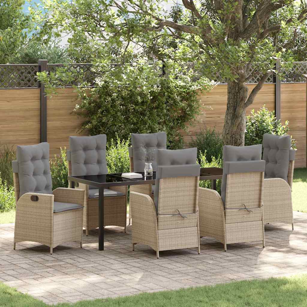 Garten Essgruppe 7 stk. Beige Poly-Rattan