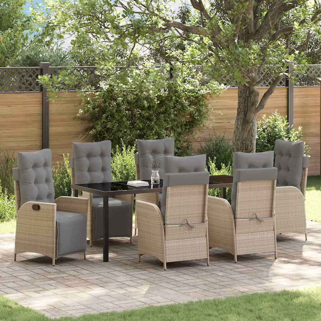 Garten Essgruppe 7 stk. Beige Poly-Rattan