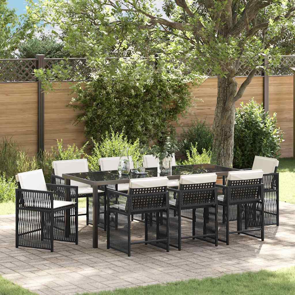 Garten Essgruppe 9 stk. Schwarz Poly-Rattan