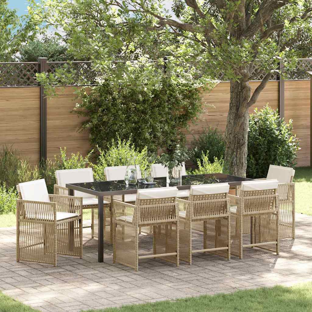 Garten Essgruppe 9 stk. Beige Poly-Rattan