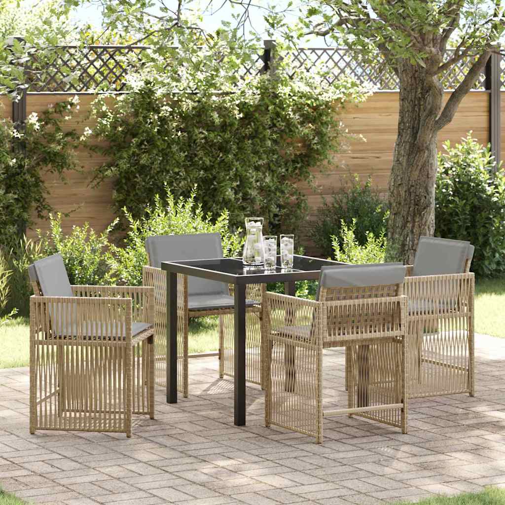 Garten Essgruppe 5 stk. Beige Poly-Rattan