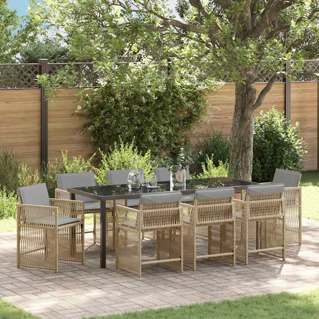 Garten Essgruppe 9 stk. Beige Poly-Rattan
