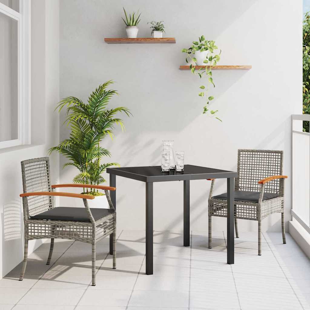 Garten Essgruppe 3 stk. Grau und Schwarz Rattan