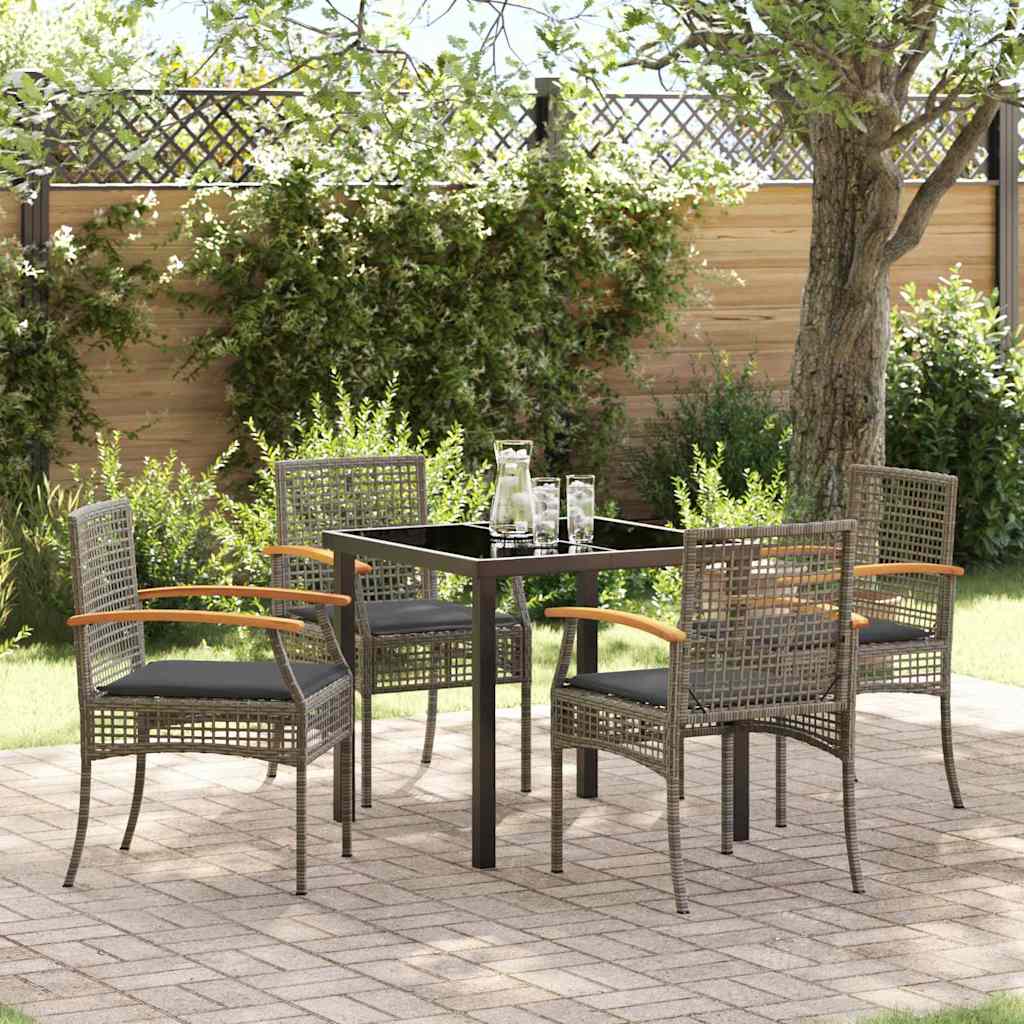 Garten Essgruppe 5 stk. Grau und Schwarz Rattan