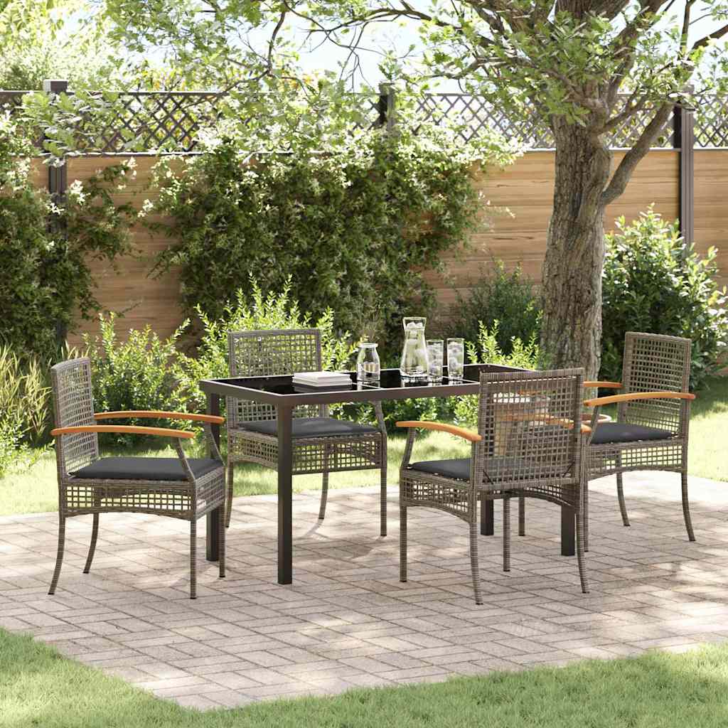 Garten Essgruppe 5 stk. Grau und Schwarz Rattan