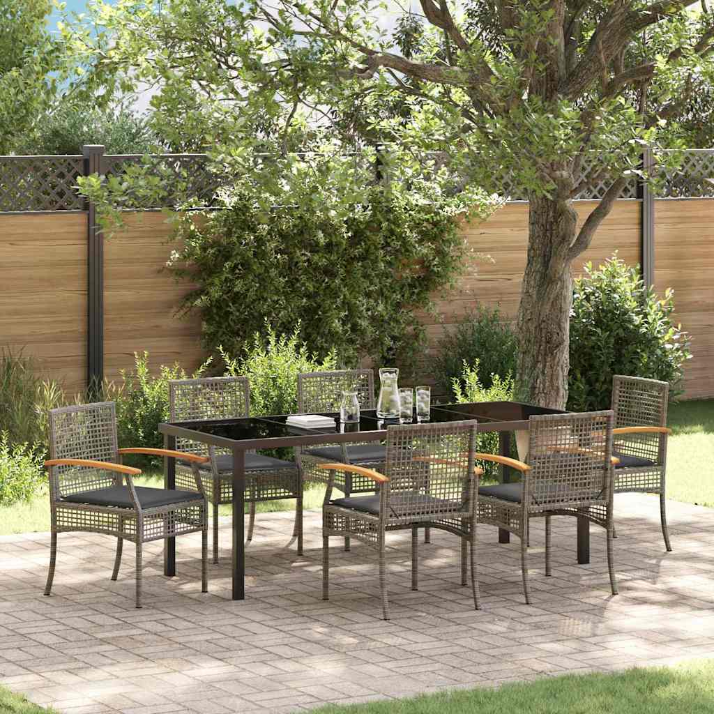 Garten Essgruppe 7 stk. Grau und Schwarz Rattan