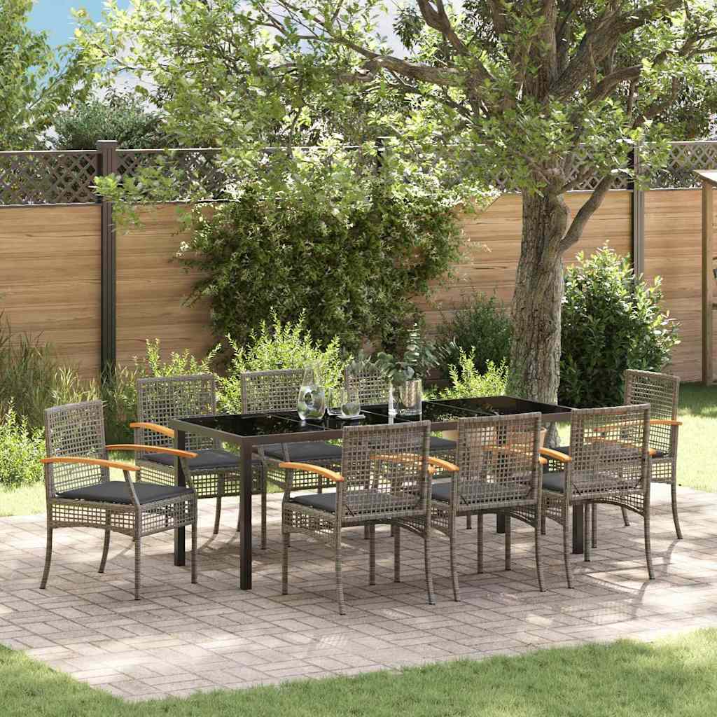 Garten Essgruppe 9 stk. Grau und Schwarz Rattan