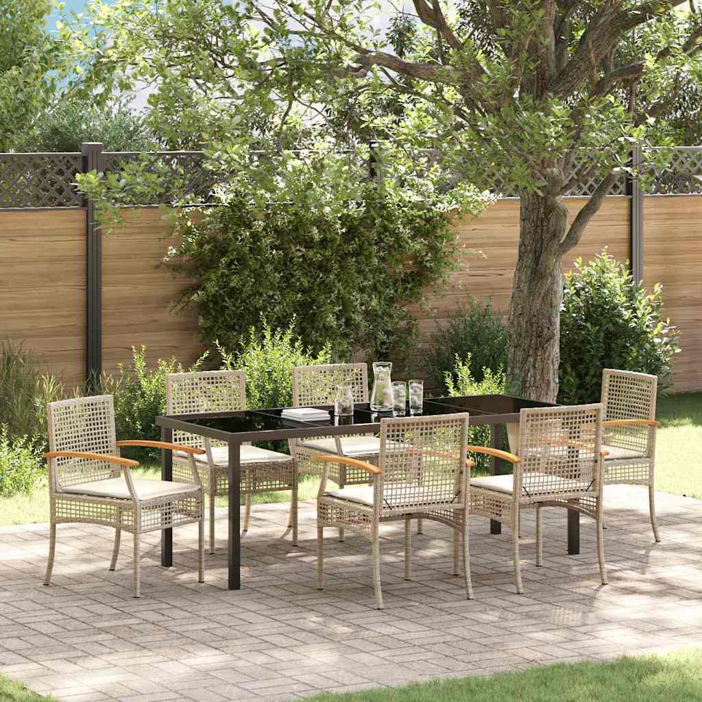 Garten Essgruppe 7 stk. Beige und Schwarz Rattan
