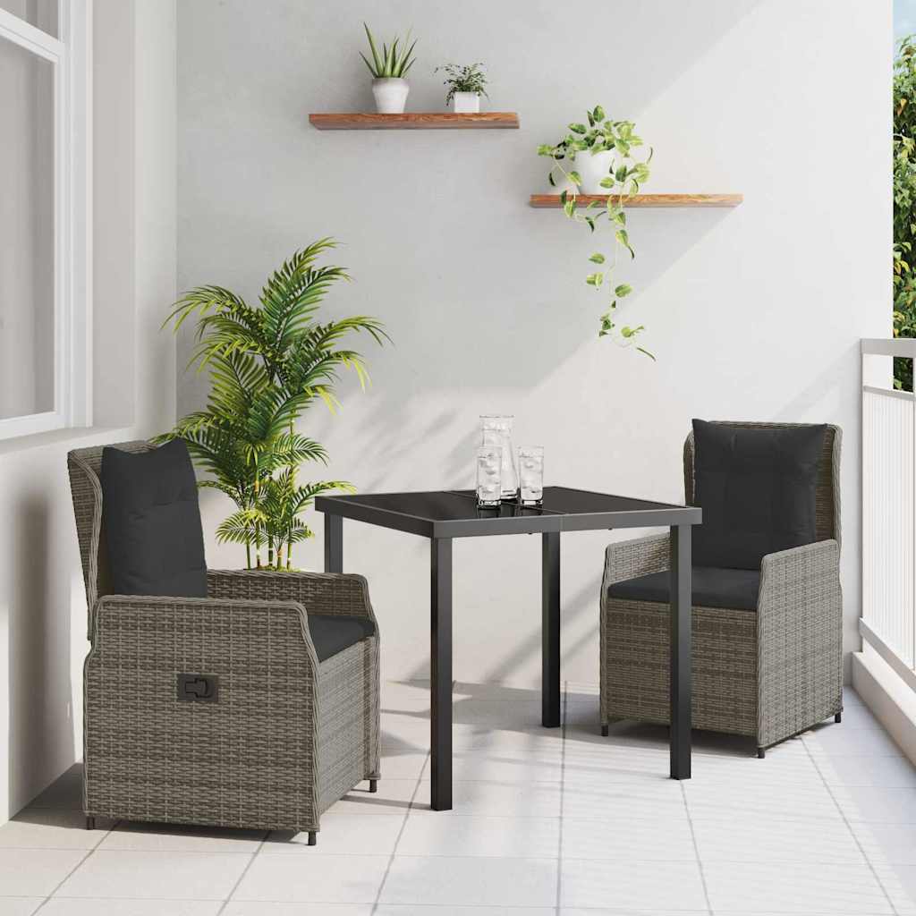Garten Essgruppe 3 stk. Grau Poly-Rattan
