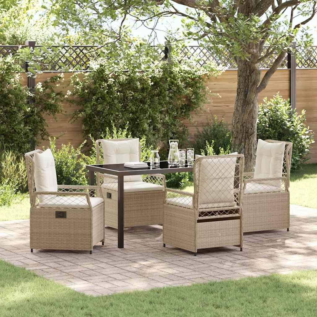 Garten Essgruppe 5 stk. Beige und Cremeweiß Poly-Rattan