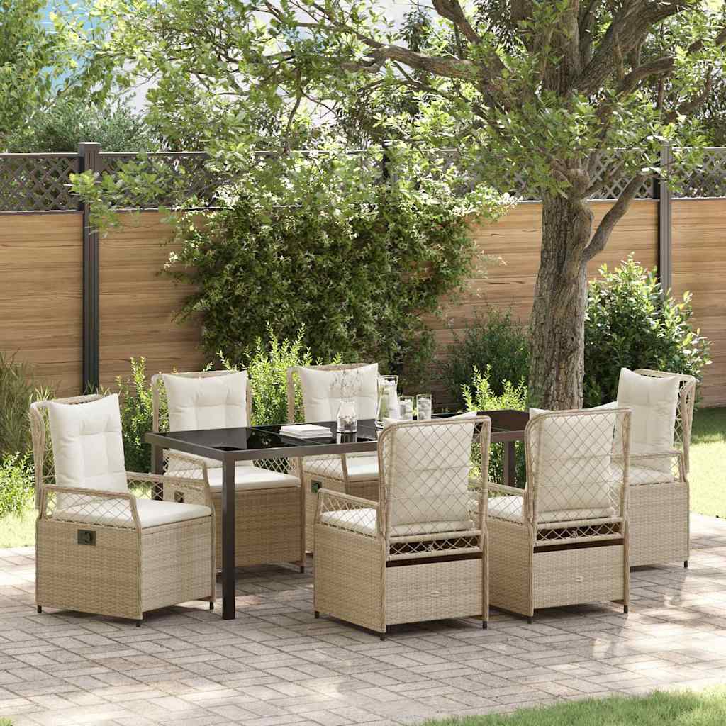 Garten Essgruppe 7 stk. Beige und Cremeweiß Poly-Rattan