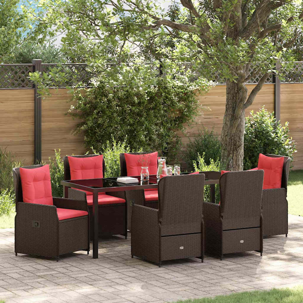 Garten Essgruppe 7 stk. Braun Poly Rattan