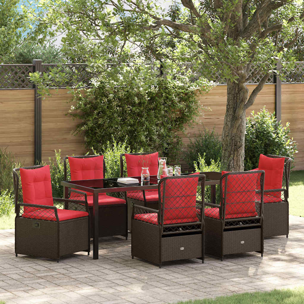 Garten Essgruppe 7 stk. Braun Poly-Rattan